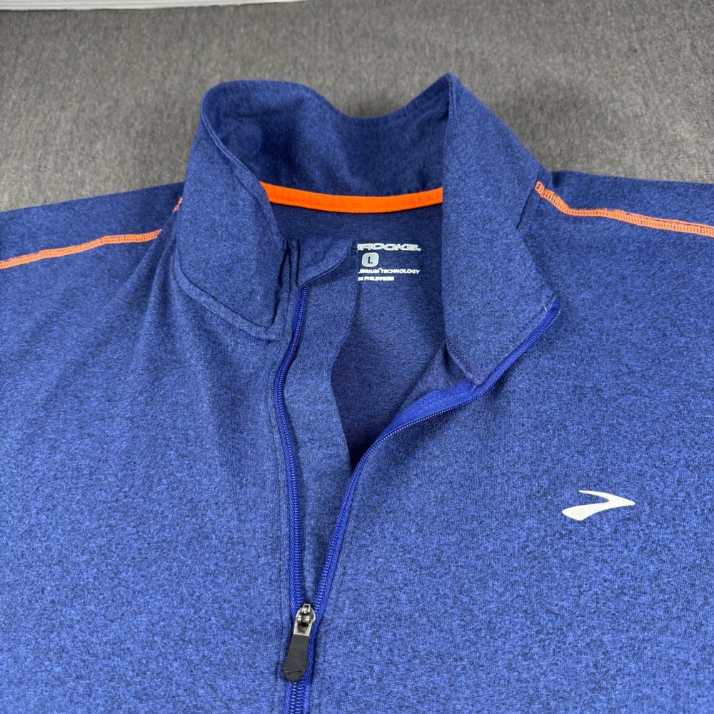 Brooks Mens Blue Equilibrium Half Zip Running Pullover Thumbholes Large 210415